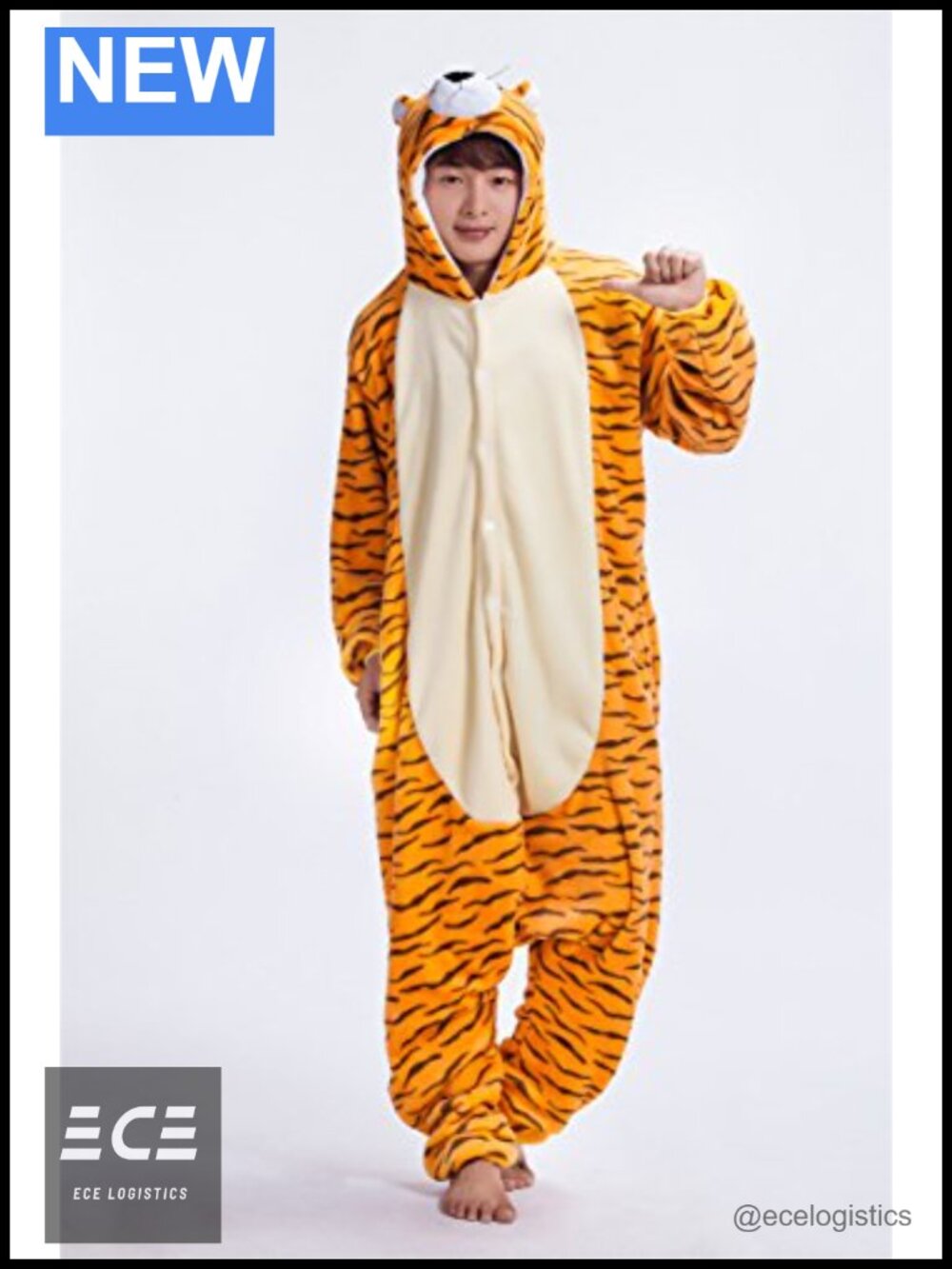 Plush Unisex Tiger Costume Pajama Set Hooded Button Down Cosplay - Picture 2 of 6
